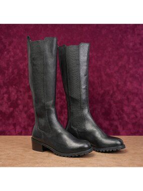 Matisse Women Ryder Black Leather Slip-on Riding Flexible Knee Boots sz 6.5